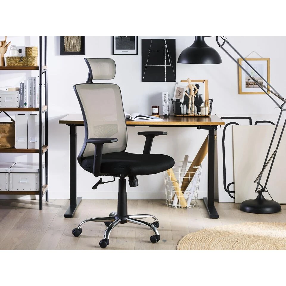 Beliani Bureaustoel NOBLE - Grijs Polyester 2 Beliani Bureaustoel NOBLE - Grijs Polyester - Afbeelding 2