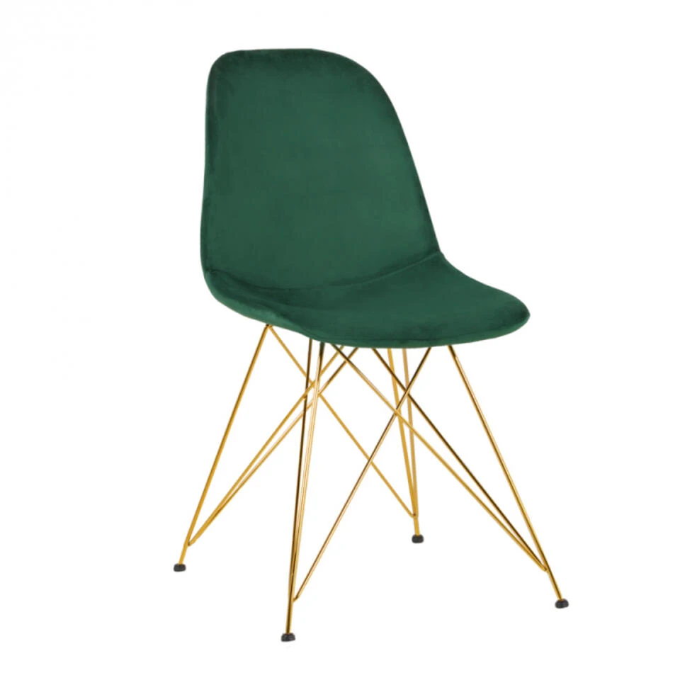 Eetkamerstoel Velvet Groen - Gouden Metalen Poten - Set Van 2 - Zithoogte 48cm - 1 Eetkamerstoel Velvet Groen - Gouden Metalen Poten - Set Van 2 - Zithoogte 48cm -