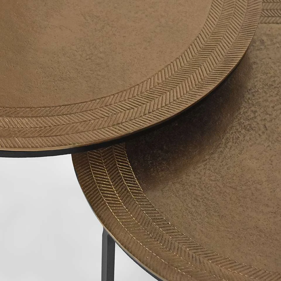 LABEL51 Salontafel Set Circle - Antiek Goud - Metaal 2 LABEL51 Salontafel Set Circle - Antiek Goud - Metaal - Afbeelding 2