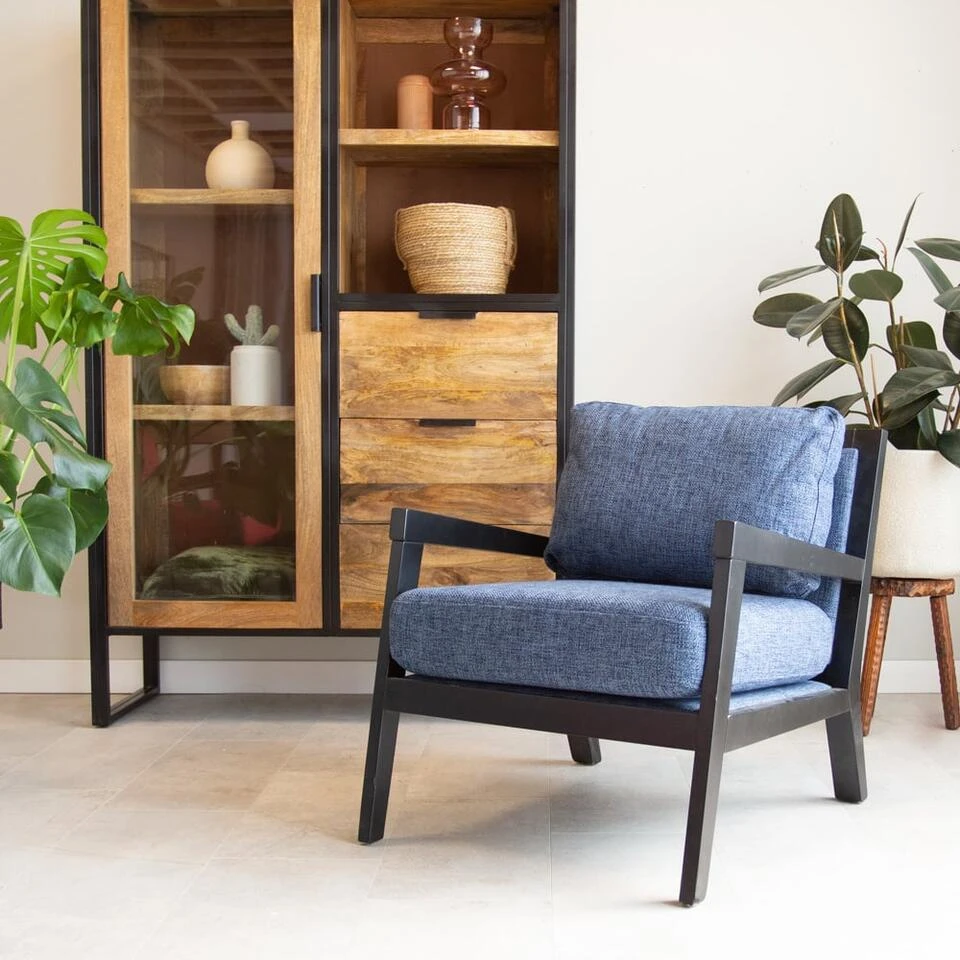 Industriële Fauteuil Morris Stof Blauw - Stof - Blauw 2 Industriële Fauteuil Morris Stof Blauw - Stof - Blauw - Afbeelding 2