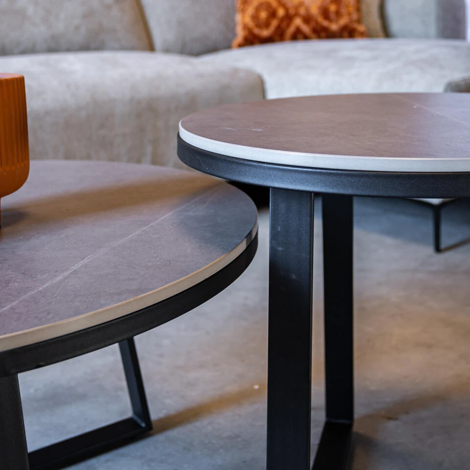 Salontafel Set Van 2 Tanner Marmer Grijs Rond 69x69x39,50 Cm Stoneware 2 Salontafel Set Van 2 Tanner Marmer Grijs Rond 69x69x39,50 Cm Stoneware - Afbeelding 2