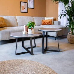 Salontafel Set Van 2 Tanner Marmer Grijs Rond 69x69x39,50 Cm Stoneware 6 Salontafel Set Van 2 Tanner Marmer Grijs Rond 69x69x39,50 Cm Stoneware -Puur Winkel 1000042333 0102