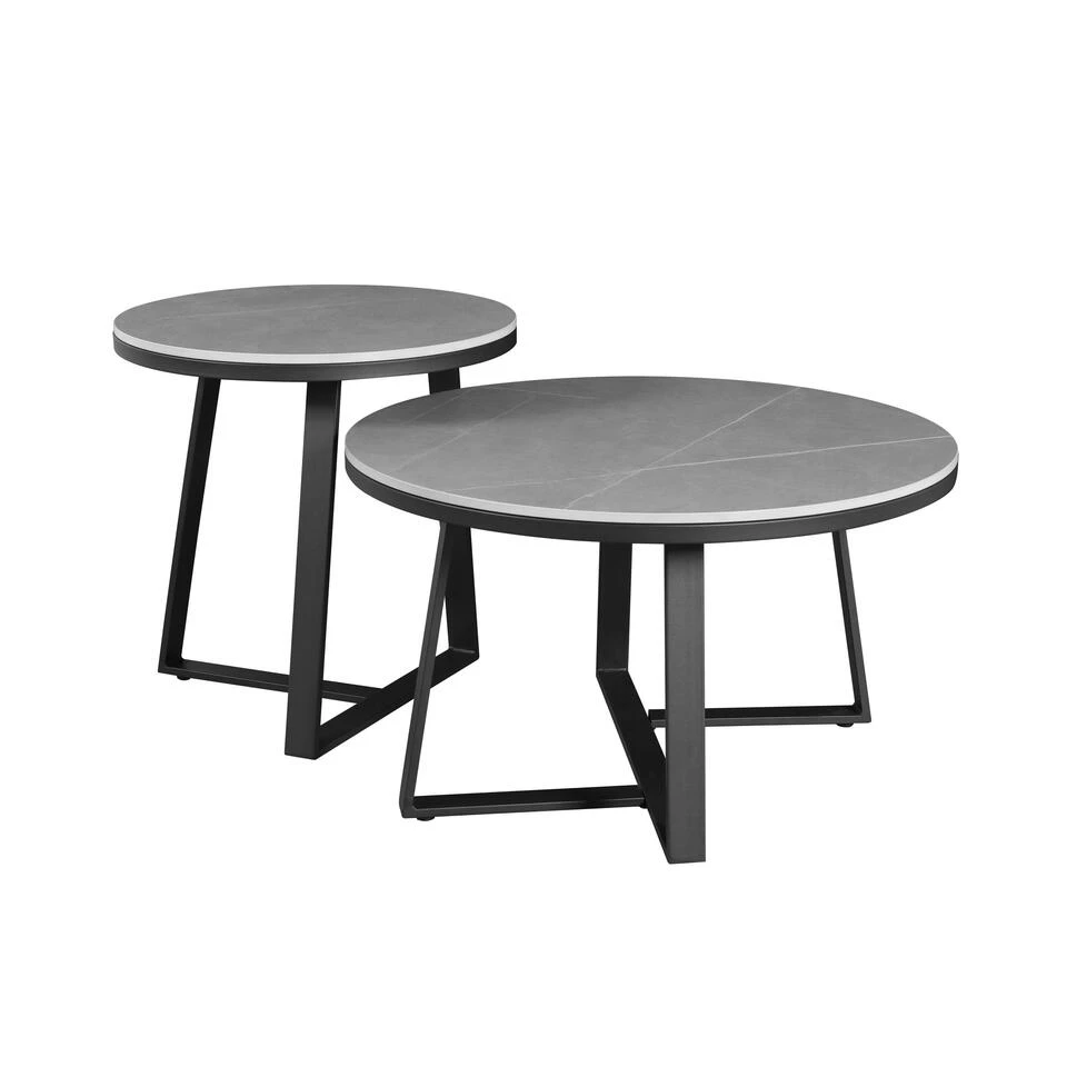 Salontafel Set Van 2 Tanner Marmer Grijs Rond 69x69x39,50 Cm Stoneware 1 Salontafel Set Van 2 Tanner Marmer Grijs Rond 69x69x39,50 Cm Stoneware