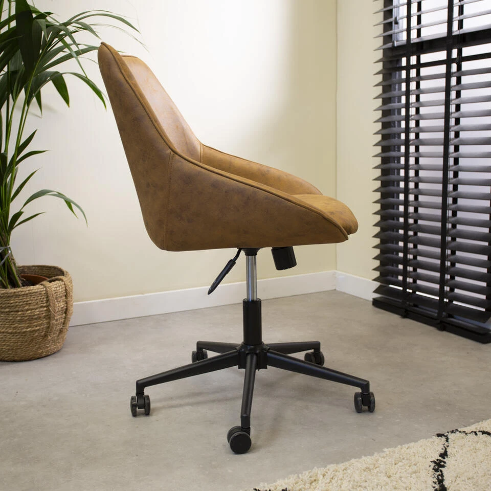 Industriële Draaibare Bureaustoel Lennox Cognac - 64,50x60x84 Cm - Stof - Bruin 2 Industriële Draaibare Bureaustoel Lennox Cognac - 64,50x60x84 Cm - Stof - Bruin - Afbeelding 2