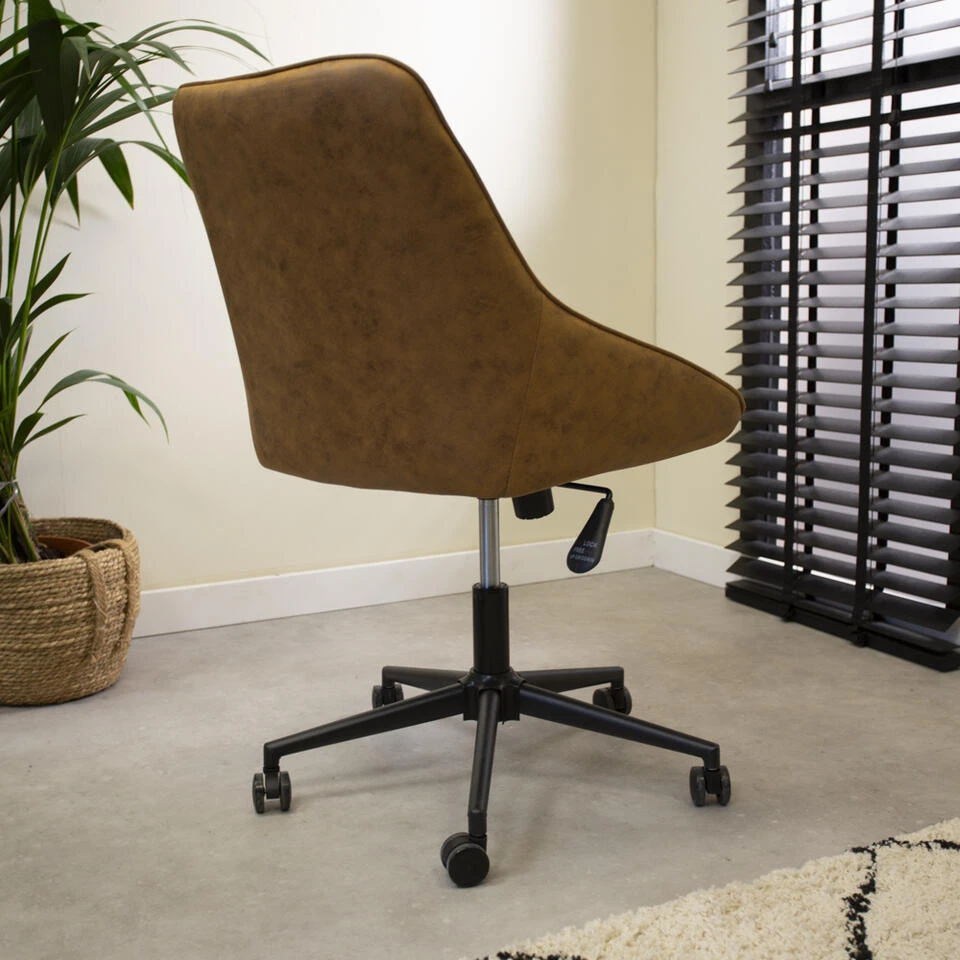 Industriële Draaibare Bureaustoel Lennox Cognac - 64,50x60x84 Cm - Stof - Bruin 3 Industriële Draaibare Bureaustoel Lennox Cognac - 64,50x60x84 Cm - Stof - Bruin - Afbeelding 3