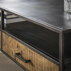 Industriële Salontafel Charlie Hout Metaal 2 Lades 60x125x45 Cm Hardhout -Puur Winkel 1000044459 0102