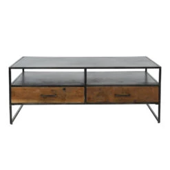Industriële Salontafel Charlie Hout Metaal 2 Lades 60x125x45 Cm Hardhout