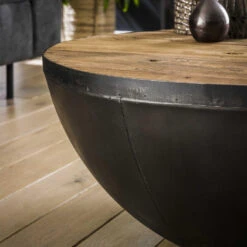 Giga Meubel Salontafel Zwart Metaal - Robuust Hardhout - Rond - Ø90cm -Puur Winkel 1000052056 0102