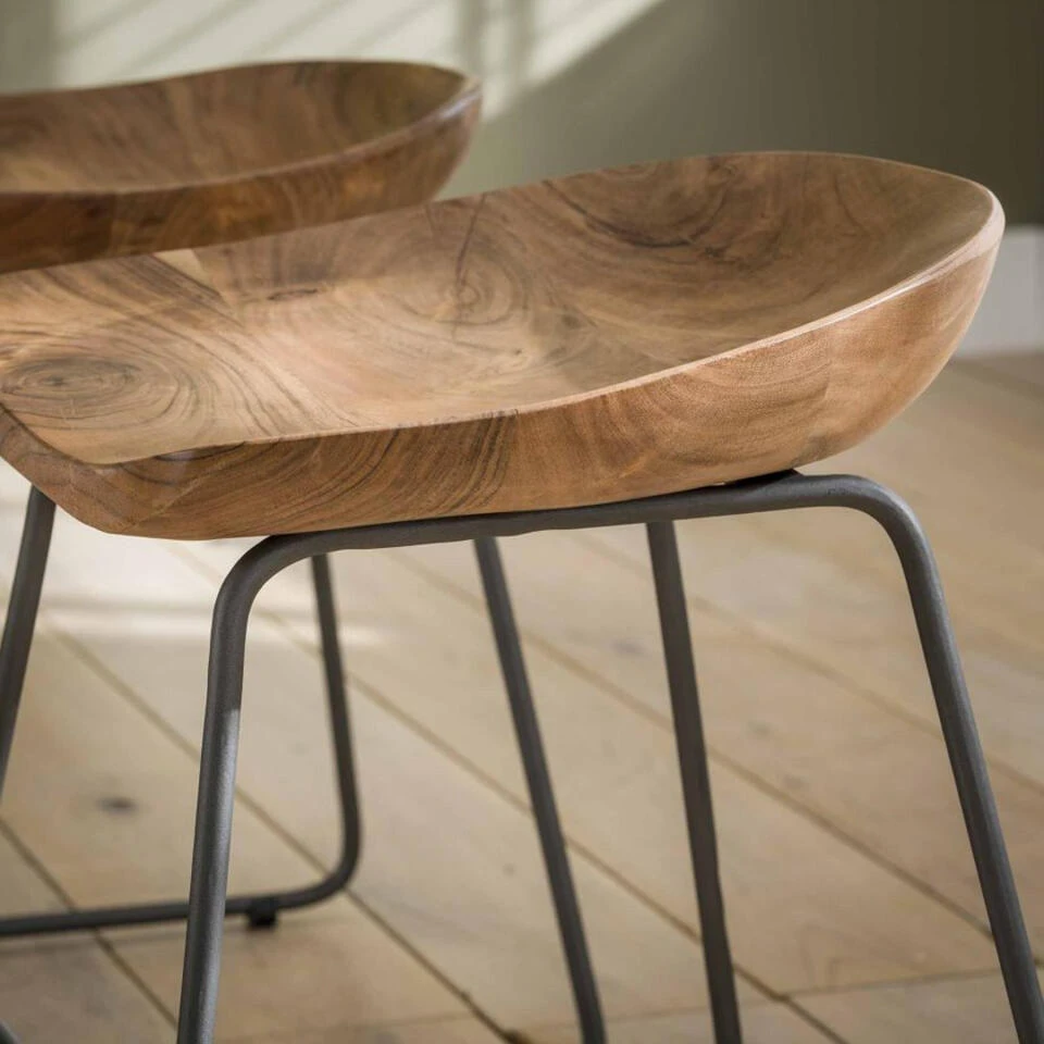 Giga Meubel Houten Krukje - Acaciahout - Naturel - Metalen Frame 3 Giga Meubel Houten Krukje - Acaciahout - Naturel - Metalen Frame - Afbeelding 3