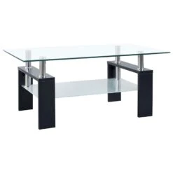 VidaXL Salontafel 95x55x40 Cm Gehard Glas Transparant En Zwart
