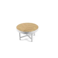 Giga Meubel Salontafel Rond - Eiken - Wit - Ø74cm - Tafel Lennox