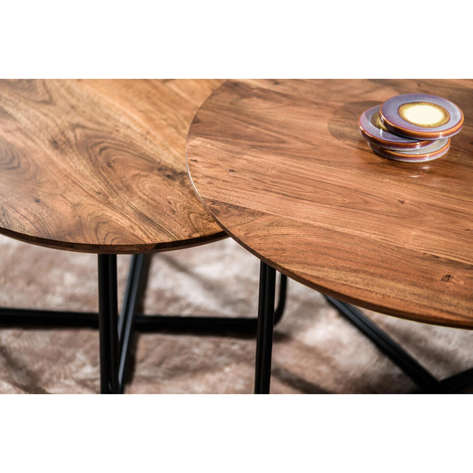 Salontafel Set Van 2 Stewie Bruin Acaciahout - 75x75x41 Cm - Hout - Bruin 3 Salontafel Set Van 2 Stewie Bruin Acaciahout - 75x75x41 Cm - Hout - Bruin - Afbeelding 3