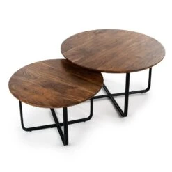 Salontafel Set Van 2 Stewie Bruin Acaciahout - 75x75x41 Cm - Hout - Bruin