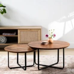 Giga Meubel Salontafel Misty Rond Bruin Set Van 2