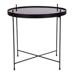 Giga Meubel Salontafel Metaal Zwart Ø48cm - Glazen Blad - Tafel Venezia