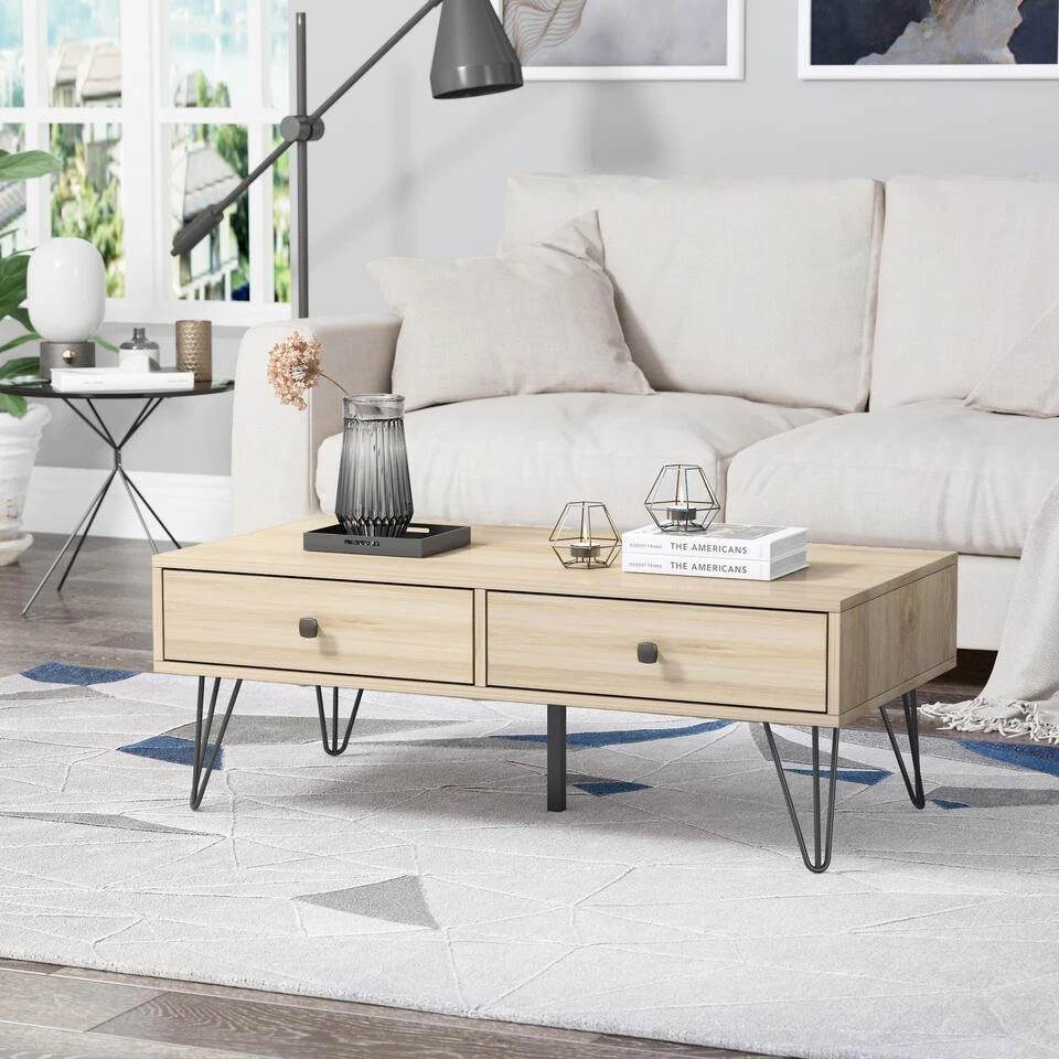 QUVIO Salontafel Met 2 Lades- QUV1024 - Sand 2 QUVIO Salontafel Met 2 Lades- QUV1024 - Sand - Afbeelding 2