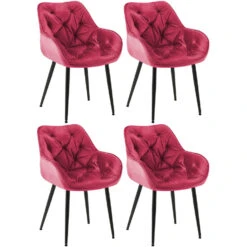 CLP Set Van 4 Eetkamerstoelen Tanna Fluweel Rood