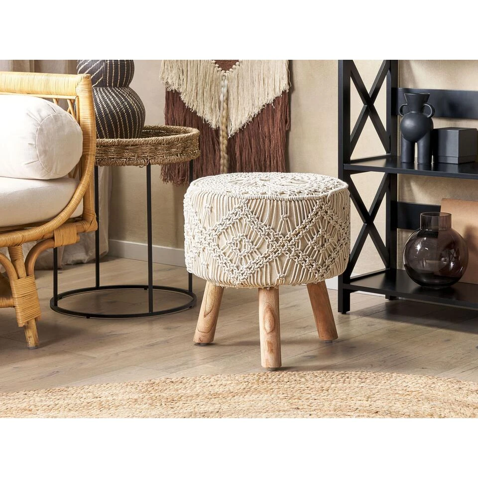 Beliani Hocker MANZAI - Beige Katoen 2 Beliani Hocker MANZAI - Beige Katoen - Afbeelding 2