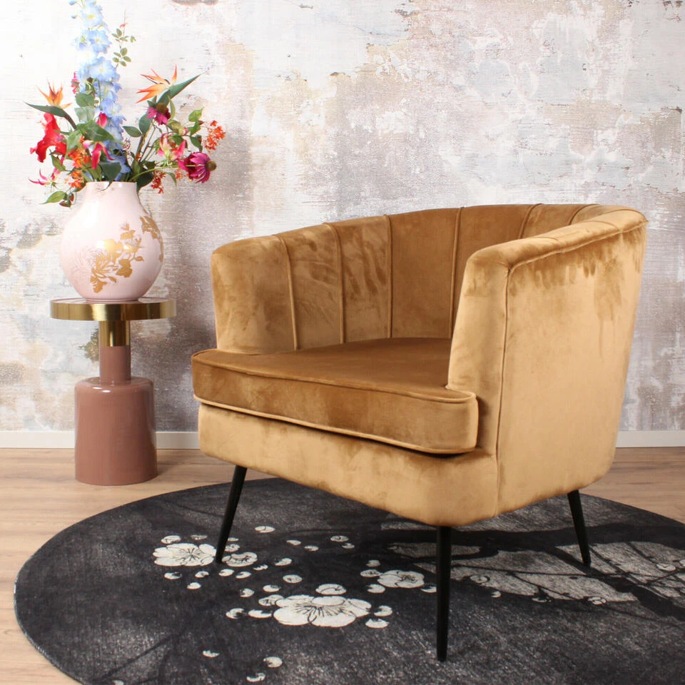 DS4U® Norah Fauteuil Velvet - Stof - Goudkleurig 2 DS4U® Norah Fauteuil Velvet - Stof - Goudkleurig - Afbeelding 2
