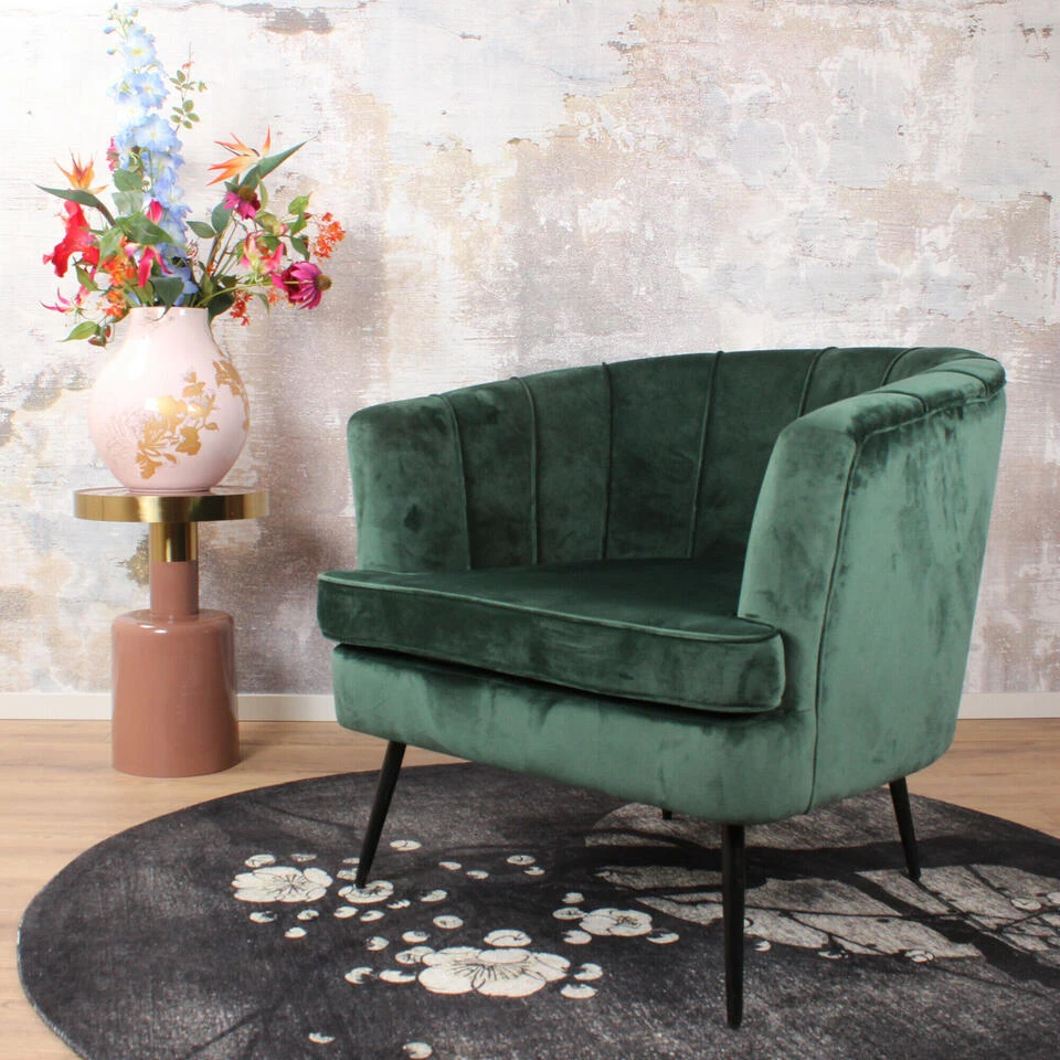 DS4U® Norah Fauteuil Velvet - Stof - Groen 2 DS4U® Norah Fauteuil Velvet - Stof - Groen - Afbeelding 2