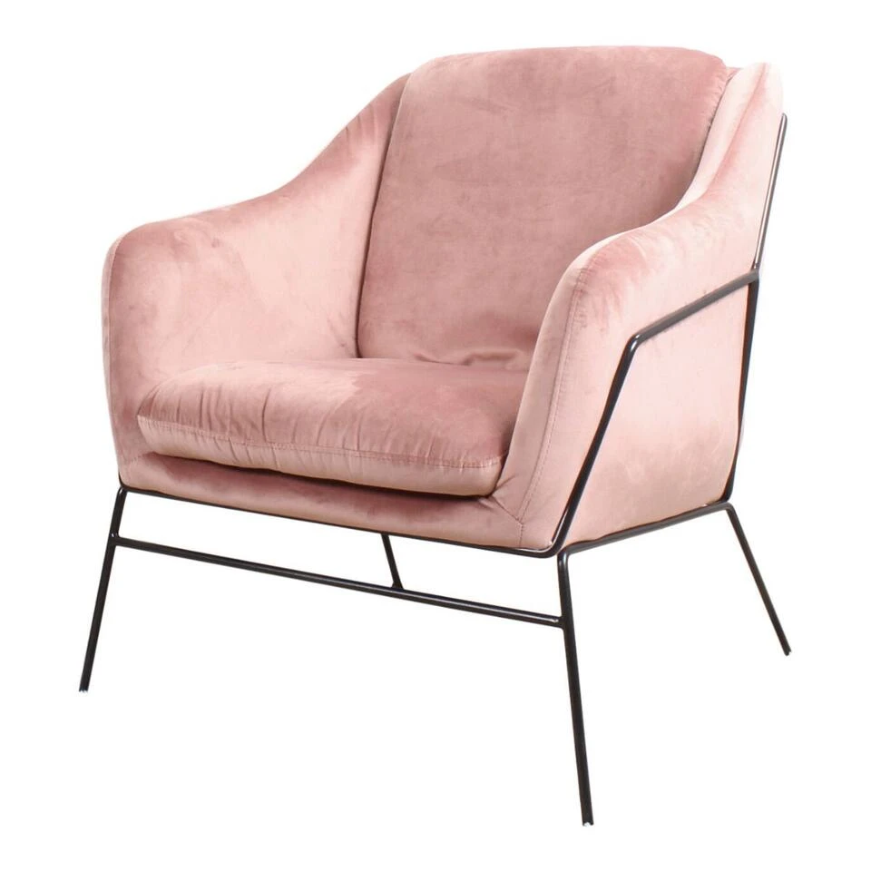 DS4U® Antonio Fauteuil Velvet - Stof - Roze 1 DS4U® Antonio Fauteuil Velvet - Stof - Roze