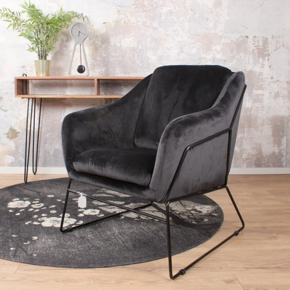 DS4U® Antonio Fauteuil Velvet - Stof - Zwart 2 DS4U® Antonio Fauteuil Velvet - Stof - Zwart - Afbeelding 2