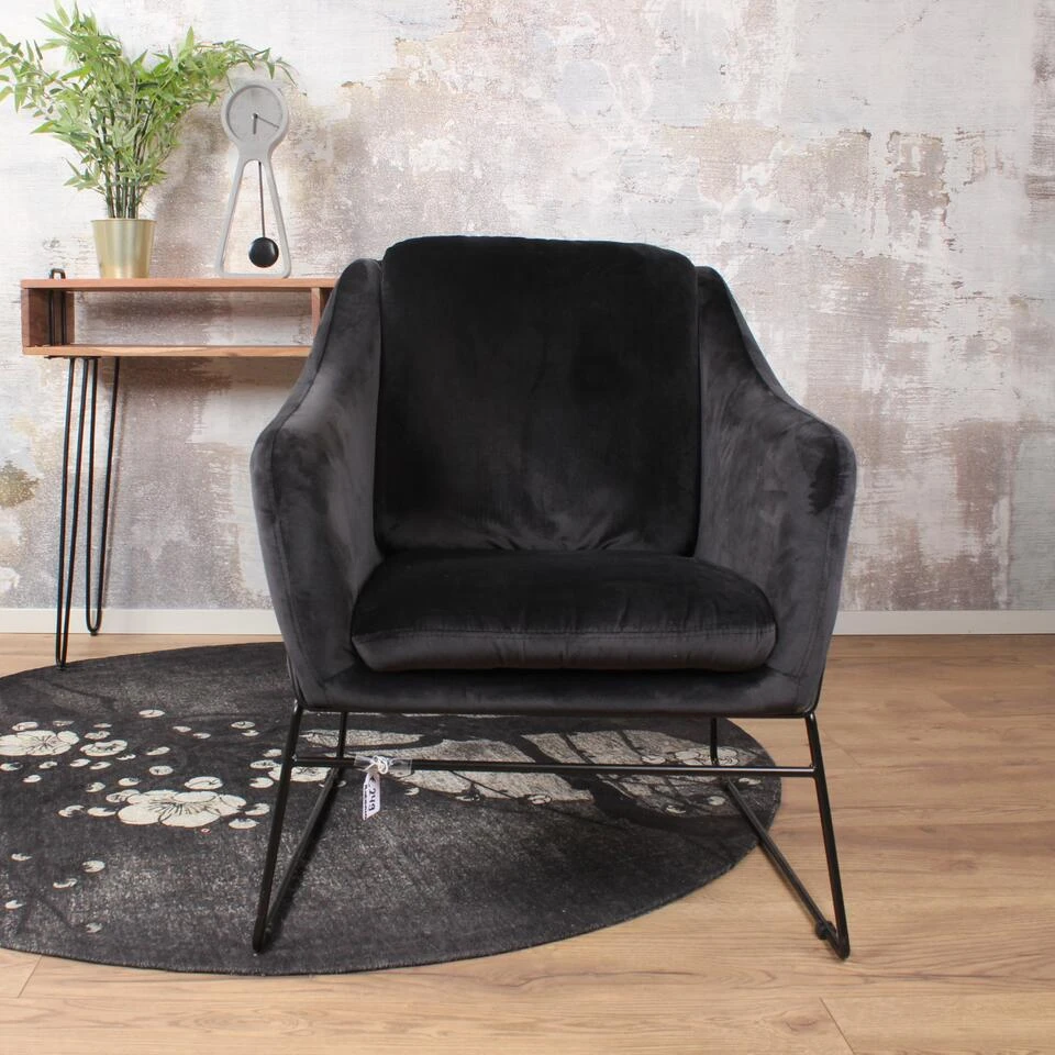 DS4U® Antonio Fauteuil Velvet - Stof - Zwart 3 DS4U® Antonio Fauteuil Velvet - Stof - Zwart - Afbeelding 3