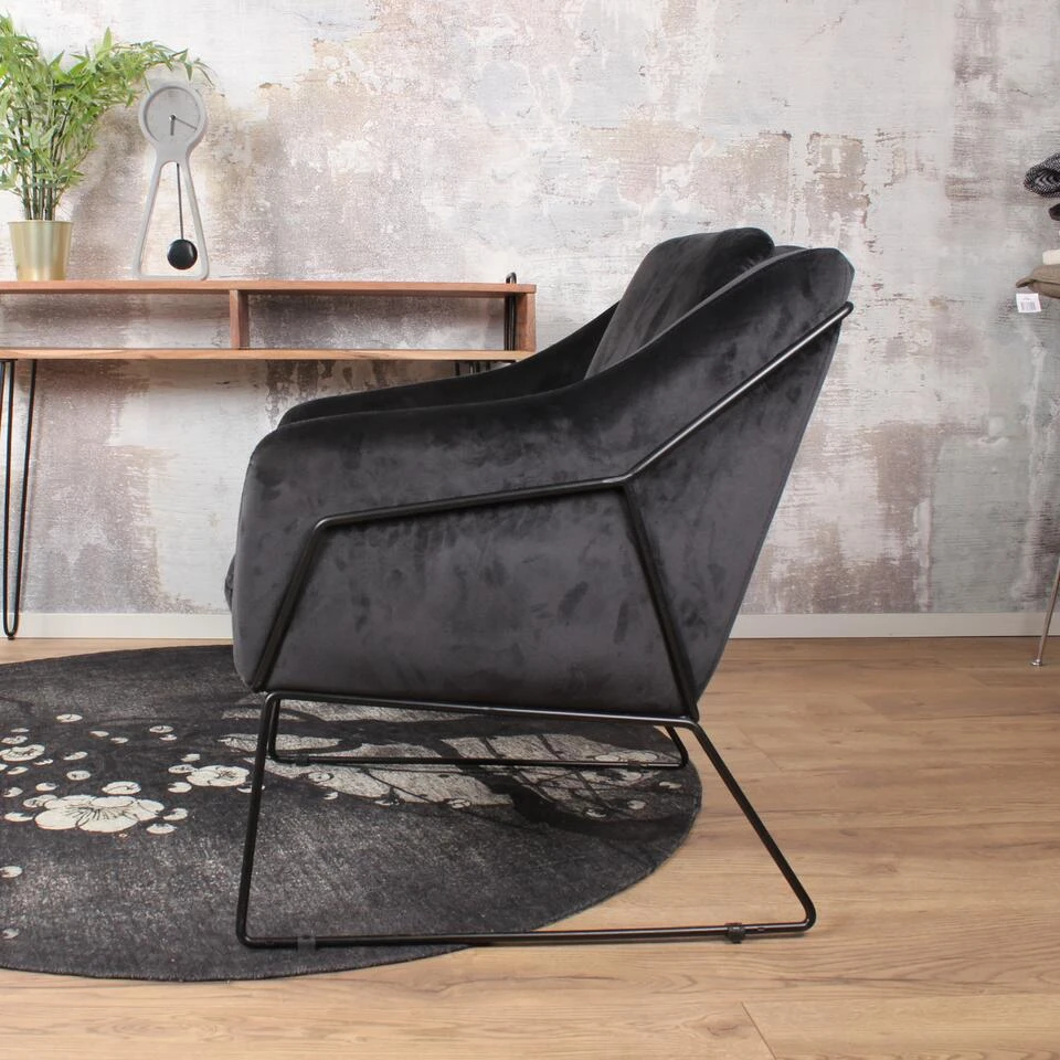 DS4U® Antonio Fauteuil Velvet - Stof - Zwart 4 DS4U® Antonio Fauteuil Velvet - Stof - Zwart - Afbeelding 4