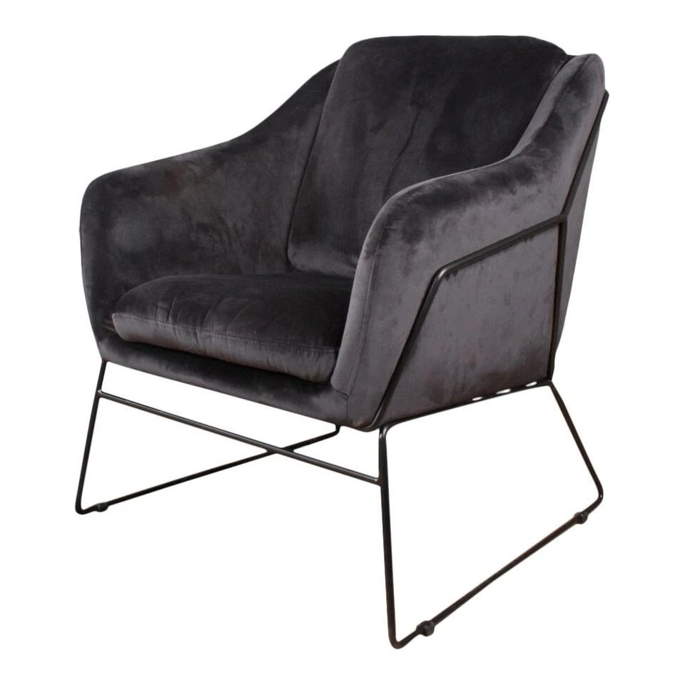 DS4U® Antonio Fauteuil Velvet - Stof - Zwart 1 DS4U® Antonio Fauteuil Velvet - Stof - Zwart