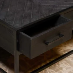 Furndea Scandi Salontafel Industrieel Visgraat Zwart 4 Lades - 40x80x40 Cm -Puur Winkel 1000094191 0102