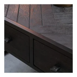 Furndea Scandi Salontafel Industrieel Visgraat Zwart 4 Lades - 40x80x40 Cm -Puur Winkel 1000094191 0103