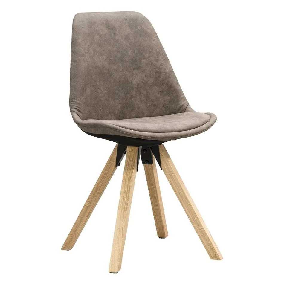 Eetkamerstoel Senja - Stof - Taupe - Naturel Hout 2 Eetkamerstoel Senja - Stof - Taupe - Naturel Hout - Afbeelding 2