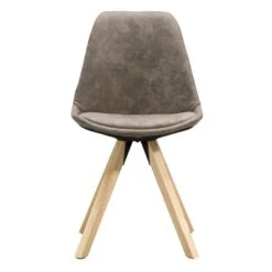 Eetkamerstoel Senja - Stof - Taupe - Naturel Hout