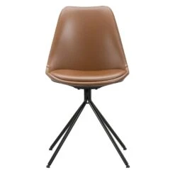 Eetkamerstoel Senja - Lederlook - Cognac - Zwart Metaal