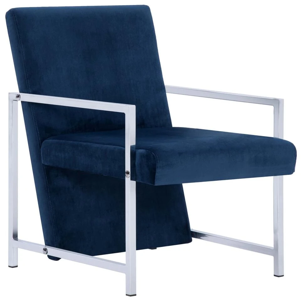 VidaXL Fauteuil Met Chromen Poten Fluweel Blauw 1 VidaXL Fauteuil Met Chromen Poten Fluweel Blauw