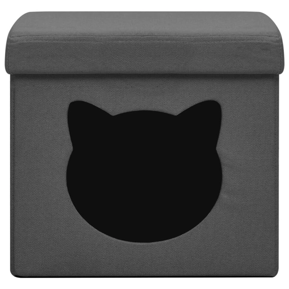 VidaXL Opbergkruk Met Kattenpatroon Inklapbaar Stof Donkergrijs 3 VidaXL Opbergkruk Met Kattenpatroon Inklapbaar Stof Donkergrijs - Afbeelding 3