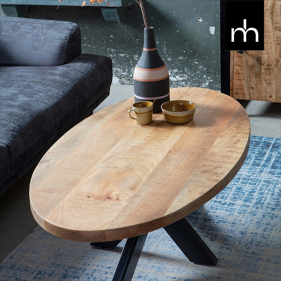 Salontafel Mesa Cm - Mangohout - Bruin - Ovaal 2 Salontafel Mesa Cm - Mangohout - Bruin - Ovaal - Afbeelding 2