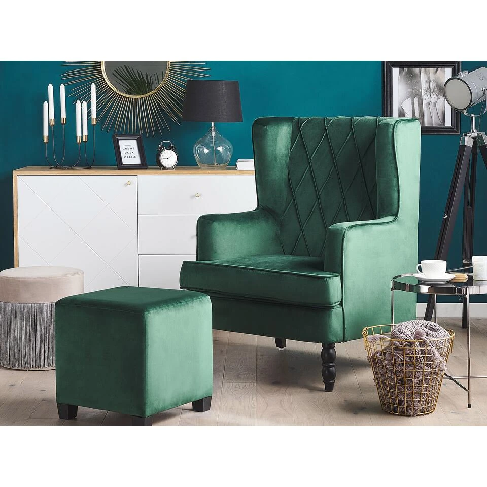 Beliani Fauteuil SANDSET - Groen Fluweel 2 Beliani Fauteuil SANDSET - Groen Fluweel - Afbeelding 2