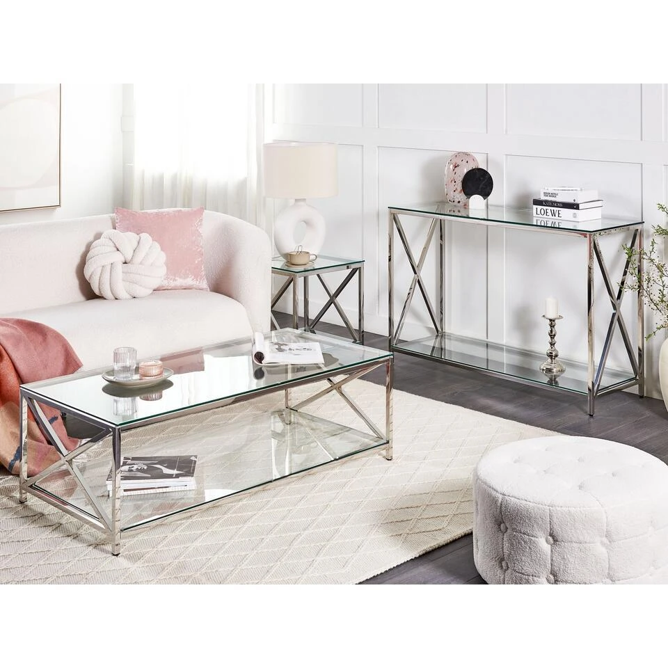 Beliani Salontafel AUDET - Zilver Veiligheidsglas 2 Beliani Salontafel AUDET - Zilver Veiligheidsglas - Afbeelding 2